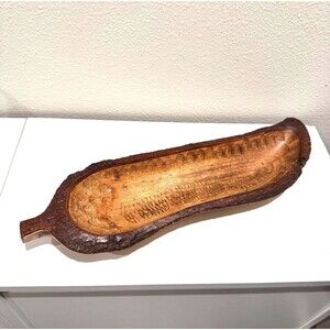 Vintage Handcarved Live Edge Wood Tray Rustic Bark Dough Bowl, Home Decor